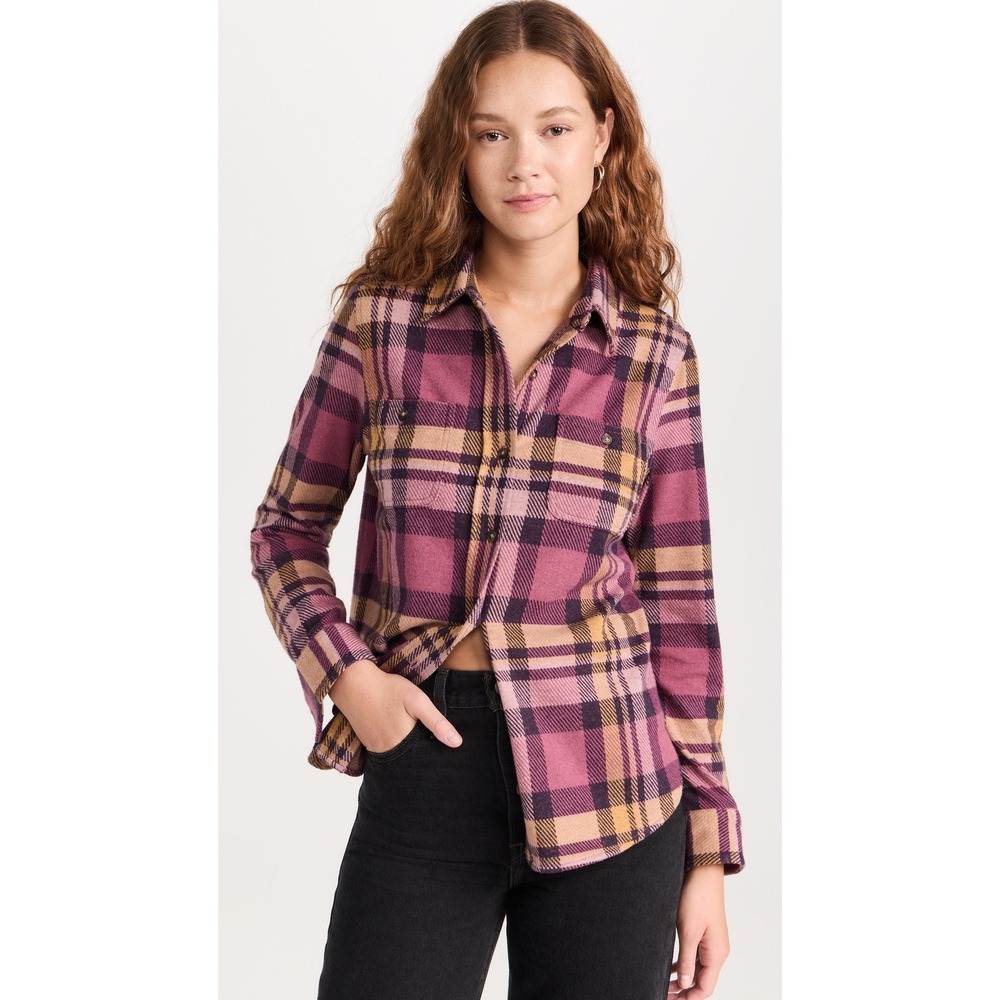 Faherty Womens Legend Sweater Shirt Mauve Gold Lolita Plaid Knit Flannel Top XL